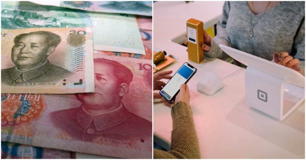 Chinese Renminbi banknote and a smartphone showing the WeChat Pay app, representing Chinaβs digital payment system.