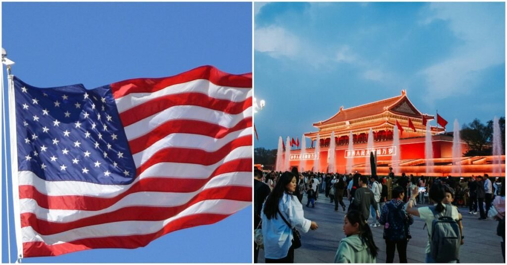 American flags displayed together, reflecting the complex relationship between the two nations.