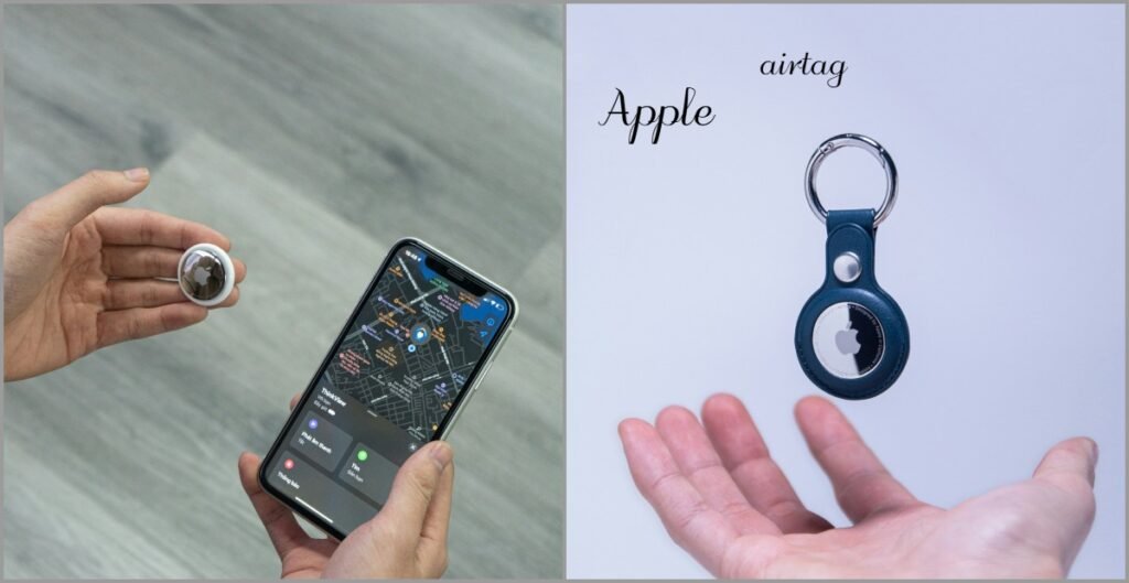 A traveler holding an Apple AirTag and using an iPhone to track luggage in real-time, highlighting new airline collaboration for lost baggage recovery in 2025.